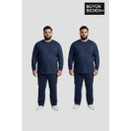 Superlife Erkek Büyük Beden 2'li Set Uzun Kollu 2 Iplik Bisiklet Yaka Tişört SPR26BEA942+2 - LCV-Lacivert - 3XL