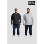 Superlife Erkek Büyük Beden 2'li Set Uzun Kollu 2 Iplik Bisiklet Yaka Tişört SPR26BEA942+2 - Siyah - Gri - 3XL