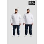 Superlife Erkek Büyük Beden 2'li Set Uzun Kollu 2 Iplik Bisiklet Yaka Tişört SPR26BEA942+2 - White - 6XL