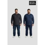 Superlife Erkek Büyük Beden 2'li Set Uzun Kollu 2 Iplik Bisiklet Yaka Tişört SPR26BTS542+2 - Lacivert - Siyah - 6XL