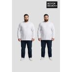 Superlife Erkek Büyük Beden 2'li Set Uzun Kollu 2 Iplik Bisiklet Yaka Tişört SPR26BTS542+2 - White - 4XL