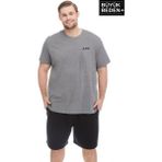 Süperlife Erkek Büyük Beden Air Baskılı Bisiklet Yaka Tshırt SPR25BTS901 - Gri Melanj - 3XL