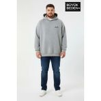 Superlife Erkek Büyük Beden Ar Baskılı Kapüşonlu Sweatshirt SPR26BSW963 - Gri Melanj - 5XL