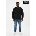 Superlife Erkek Büyük Beden Bisiklet Yaka Kollar ve Etek Ribanalı Ince Sweatshirt SPR26BSW956 - Black - 4XL