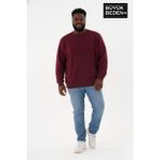 Superlife Erkek Büyük Beden Bisiklet Yaka Kollar ve Etek Ribanalı Ince Sweatshirt SPR26BSW956 - Bordo - 6XL