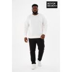 Superlife Erkek Büyük Beden Bisiklet Yaka Kollar ve Etek Ribanalı Ince Sweatshirt SPR26BSW956 - Ecru - 6XL