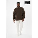 Superlife Erkek Büyük Beden Bisiklet Yaka Kollar ve Etek Ribanalı Ince Sweatshirt SPR26BSW956 - Haki - 3XL