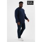 Superlife Erkek Büyük Beden Bisiklet Yaka Kollar ve Etek Ribanalı Ince Sweatshirt SPR26BSW956 - Navy - 6XL
