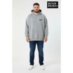 Superlife Erkek Büyük Beden Brooklyn 1970 Baskılı Kapüşonlu Sweatshirt SPR26BSW964 - Gri Melanj - 5XL