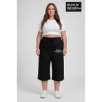 Süperlife Kadın Büyük Beden Unified Collective Baskılı Beli Lastikli Bol Paça Kapri Şort 3XL-6XL SPR26BSRK591-10