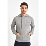Süperlife Kapşonlu Uzun Kollu Baskılı Dar Kalıp Ince Erkek Sweatshirt Spr 2019K61 - Gri Melanj - 2XL