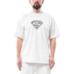Superman Distrod Logo Oversize Beyaz Tişört - XL