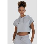 Superstacy Alice Kapüşonlu Kısa Kollu Gri Crop Sweatshirt