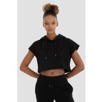 Superstacy Alice Kapüşonlu Kısa Kollu Siyah Crop Sweatshirt