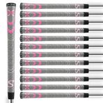 SuperStroke Cross Comfort Golf Sopası Kavrayıcı, Gri/Pembe (Undersize), 13 Adet Yumuşak ve Yapışkan Poliüretan X Tarzı Yüzey ve Kaymaz, Daha Hızlı Sallanır ve Kulüp Yüzünü Daha Doğal Olarak Kareler