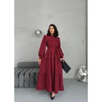 Suphias Dantel Detaylı Astarlı Kuşaklı Atlas Kumaş Elbise - Bordo - XL
