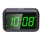 SUPLEDCK Hibrit Yeşil LED/LCD Otomatik Ekranlı Dijital Çalar Saatler, Küçük Duvar Saati, 12/24 saat, Kablosuz, Pille Çalışan, Yatak Odaları, Çalışma Masası, Masa için Seyahat Saati