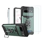 SUPWALL Google Pixel 8a TPU Kılıf ile Uyumlu Sürgülü Kamera Koruyucu | 360° Dönebilen Halka Tutucu ve Ekran Koruyucu | Manyetik Kart Yuvaları Standı Darbeye Dayanıklı Kapak | Koyu Yeşil