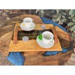 Sur Ahşap Epoksi Meşe Ağacından El Yapımı Ahşap Epoksi Sunum Tepsi / Düğün/nişan - 30*23 cm - Kahverengi