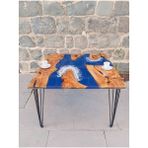 Sur Ahşap Epoksi Zeytin Ağacından El Yapımı Ahşap Epoksi Tekli Kare Sehpa -78*78 cm - Yükseklik 52 cm