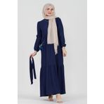 Şura Fitilli Tesettür Elbise-Saks Mavi