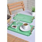 ŞURA MUTFAK Dekoratif Sunum Tepsisi, 2'li Set, Şeffaf Cam, Dikdörtgen, Yeşil, 25x18 cm, Türk Kahvesi Servis Tepsisi, Gold Kulplu, Modern