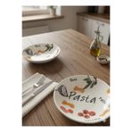 Şura Mutfak Seramik Derin Makarna Tabağı, Beyaz Desenli, 22 cm, 2'li Set