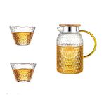 Sürahi Su Sürahisi Bardaklı Cam Su Tenceresi 1500 ml Isıya Dayanıklı Su Sürahisi ve Cam Seti Kare Su Isıtıcısı Çay Ev için Sıcak/Soğuk Su Sürahisi (Renk: Gri)