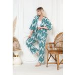 şuranur Desenli Kimonu Hırkalı 2li Alt Üst Takım Bürümcük Kumaş Yazlık 2xl-6xl Oversize