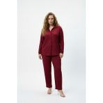 Şuranur Homewear BÜRÜMCÜK KUMAŞ GÖMLEK PANTOLON TAKIM M-6XL - Bordo