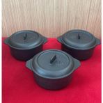 Sürel 12 Cm 3'Lü Yuvarlak Set Güveç Tencere Mat Siyah