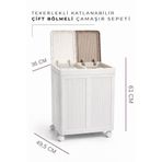 SURFACE HOME TEKERLEKLİ ÇİFT BÖLMELİ ÇAMAŞIR SEPETİ (Beyaz- Kahverengi)