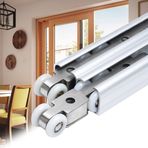 Sürgülü Ahır Kapısı Donanım Kiti - Cep Kapıları için 8ft Tavana Montaj Parçası Dolaplar ve Dolaplar için Alüminyum Ray Sistemi Ayarlanabilir Uzunluklar 90-600 CM Gümüş Kaplama