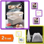 Sürgülü Kapaklı 10 LT Erzak Bakliyat Un Şeker Saklama Kabı + Yiyecek Koruma Şemsiyesi - 2li Set L8F9