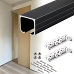 Sürgülü Kapı Parça Kiti - Ayarlanabilir 4-20 Ft Veranda ve Ahır Kapısı Donanımı Gizlilik Cep Kapı Rayı Pürüzsüz Çalışma için 8 Tekerlekli Arabaları ile Dış Çözüm