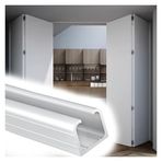 Sürgülü Kapı Parça Seti, Sürgülü Kapı kiti Raylı Cep Kapı Parça Kiti 100 150 200 CM, Gizli Duş/Dolap/Ahır Kapısı Donanım Seti 8 Tekerlekli Askı/Kapı Tamponları/Zemin Kılavuzu (Beyaz, 7