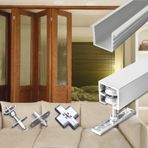 Sürgülü Kapı Rayı Katlanır Kapı Üst ve Alt Ray, Ayarlanabilir Kasnaklı Ahır Kapısı Donanımı, 2 Dolap Kapısı için Katlanır Sürgülü Ahır Kapısı Donanımı Ray Takımı(4-door(one side),3m/9.8ft)