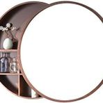 Sürgülü Kapılı Altın Yuvarlak Banyo Ayna Dolabı 50cm Duvara Monte Depolama Çözümü Şık Ev Dekoru Kahverengi Kaplama Banyo için Modern Tasarım