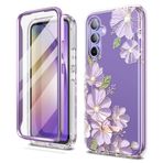 SURITCH Samsung Galaxy A54 5G Kılıfı ile Uyumlu, Darbeye Dayanıklı Koruyucu Kapak Çiçek Tasarımı Dahili Ekran Koruyucu Samsung Galaxy A54 5G 6,4 inç (Mor Kozmos) için