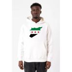 Suriye Yeni Bayrak Beyaz Erkek 3İp Kapşonlu Sweatshirt