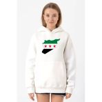 Suriye Yeni Bayrak Beyaz Kadın 3İp Kapşonlu Sweatshirt