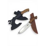 SURLAZ Kamp Bıçak Seti, Ahşap Saplı Bıçak ve Balta, Deri Kılıflı, Outdoor Set, Piknik Doğa Bıçak Seti