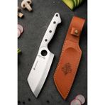 SÜRMENOX Sürmene Serisi Kante Mutfak Şef Bıçağı Beyaz Verzalit Sap Kamp Outdoor Bıçak Deri Kılıflı HDS-153
