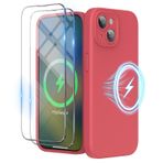 SURPHY iPhone 15 Plus için Manyetik Kılıf, Ekran Koruyuculu, Sıvı Silikon, Çizilmez, MagSafe Jel Kauçuk Telefon Kılıfı iPhone 15 Plus 6,7 inç için, Guava