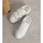 Surpie Shoes Bantlı Çocuk Günlük Ayakkabı Işıklı Oval Düz Taban 22-30 Numara Arası - Beyaz Simli