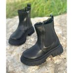 Surpie Shoes Çocuk Bot Lastik Detaylı Siyah, Suni Deri Malzeme ile Düz Topuklu Rahat Ayakkabı