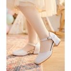 Surpie Shoes Kısa Topuklu Ayakkabı, Çocuk Topuklu Ayakkabı - Beyaz Simli
