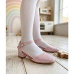 Surpie Shoes Kısa Topuklu Ayakkabı Kız Çocuk İçin Simli Gümüş Renkli Kalın Tabanlı Tasarım