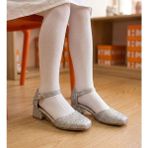 Surpie Shoes Kısa Topuklu Ayakkabı Kız Çocuklar İçin Gümüş Simli Kalın Tabanlı Şık Tasarım