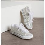 Surpie Shoes Kız Çocuk Günlük Dantelli Işıklı Ayakkabı Oval Taban Düz Topuk 21-30 Numara - Gümüş